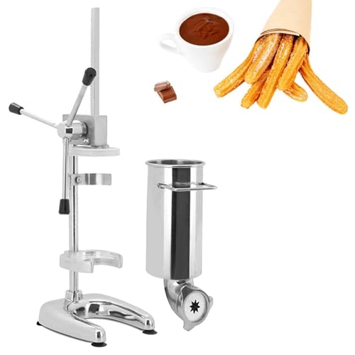 Máquina para hacer churros, kit vertical de acero inoxidable para hacer churros españoles con 5 moldes y mango con potenciador, máquina para hacer rosquillas de frutas latinas para cocina,2L