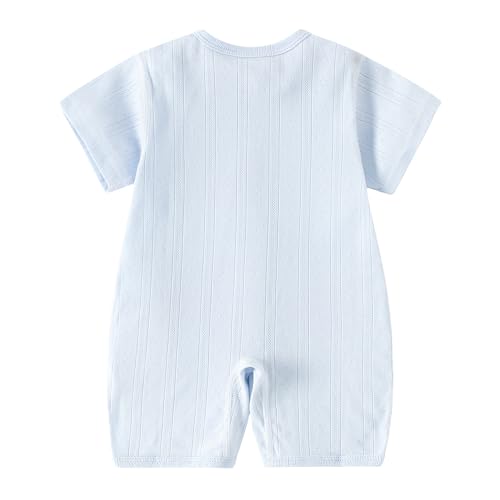 AMIYAN Unisex Baby Cotton Romper Boys Short Sleeve One-Piece Jumpsuit Infant Snap Up Bodysuits Summer Outfits Blue 80 9-12M