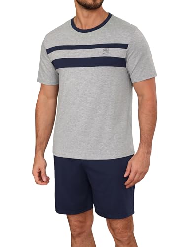 Marvmys Pijamas Hombre Verano Corto Algodón Cuello Redondo Manga Cortas Pijama Tops Pantalones con Bolsillo Ropa de Dormir Hombre S 3XL