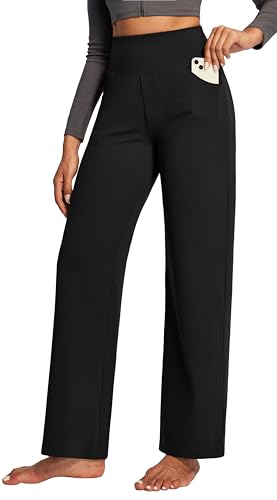 IUGA Wide Leg Yoga Dress Pants for Women with Pockets Stretch Work Pants Women High Waisted Business Casual Trousers Slacks Black
