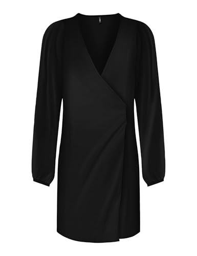 ONLY Damen Onlalma Life Poly L/S Gina Dress Solid Kleid, Black, L