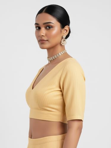 Image of Thevasa Women's Everyday Divine Depth V Neck Half Sleeves Blouse