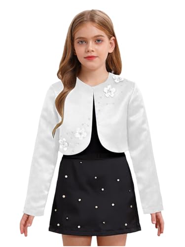 renvena Girls Sparkly 3D Applique Cardigan Cropped Long Sleeve Open Front Bolero Shrug Dress Cover Up3