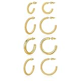 4 Pair 14K Chunky Gold Hoop Earrings for Women,Small Gold Hoop Earrings,14k Gold Hoop Earrings,Gold