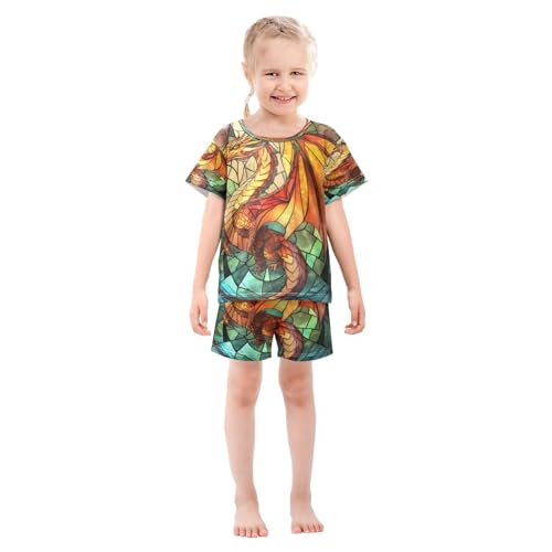 ALAZA Dragon Abstract Pajamas Set Short Sleeve Cotton Sleepwear Summer Pjs 2 Piece 5-14Y3
