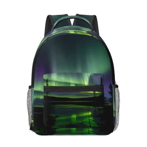Sac à dos ordinateur contre le désordre en voyage avec imprimé aurores boréales