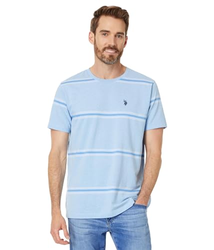 U.S. POLO ASSN. Men's Short Sleeve Ombre Stripe Yarn Dye Jersey Tee Shirt, Surf Blue Heather