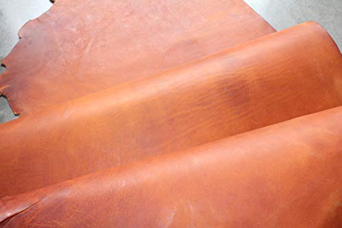 Vele maten: geweldig, plantaardig gelooid leer als gewoon leer, dik leer, vetleer, 2,6-2,9 mm dik! Antiek leer voor tassen, pijlkoker, holsters, westerns, Indiase studies cognac bruin, whisky, oranje