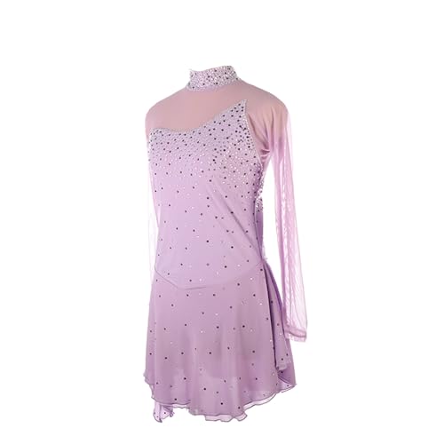 Vestido de patinação artística, malha temperamento strass gola alta patinação artística competição d