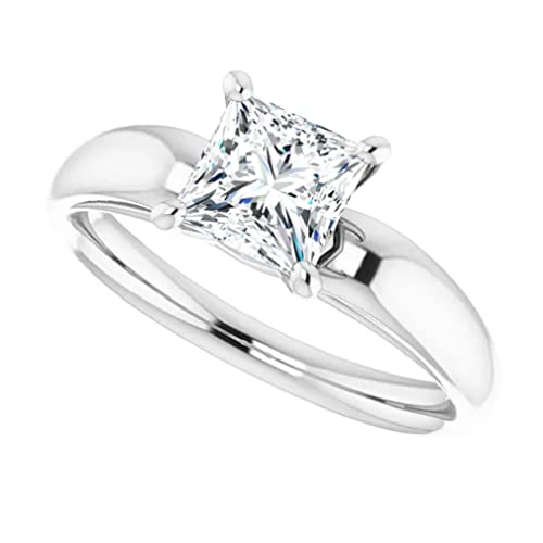 JEWELERYIUM 1 CT Princess Cut Colorless Moissanite Engagement Ring, Wedding/Bridal Ring Set, Solitaire Halo Style, Solid Sterling Silver Vintage Antique Anniversary Bridal Ring Gifts for Her