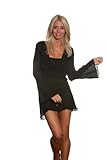 Blue Sky Swimwear Long Sleeve Tunic with Crochet Band Gauze Cover Dress Black