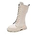 Botas De Niña, Girls' Lace Up Riding Booties Mid Calf Combat Booties Fashion Waterproof PU Leather Side Zipper Punk Goth Boot 4-12 Years Girls Fall Boots