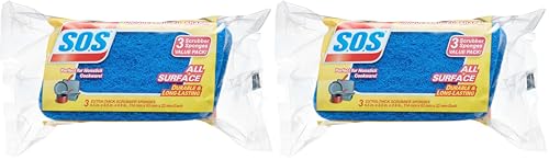 Image of S.O.S All Surface Scrubber Sponge, Clorox Cleaning Sponge, Healthcare Cleaning and Industrial Cleaning, 3 Count (Packaging May Vary) - 91028 (Pack of 2)