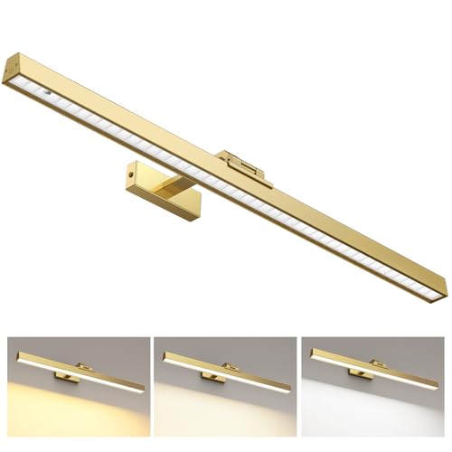 Image of Afyuol Picture Lights for Wall, Brushed Gold Battery Operated Picture Light 24in Art Light CCT Dimmable Recharging Battery Wall Light with Remote Control for Living Room Gallery