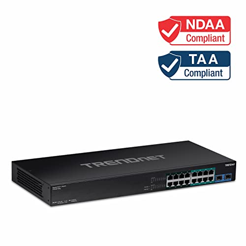 Image of TRENDnet TPE-BG182g, 18-Port Gigabit 470W PoE++ Switch with 8 x 95W PoE++ Ports, 8 x 30W PoE+ Ports, 2 Gigabit SFP Slots,470W PoE Budget, 1U 19 inch Rack Mountable, Black (Renewed)