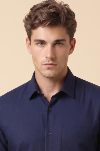 Image of Peter England Men's Premium Solid Herringbone Regular Fit Full Sleeve Formal Shirt | Wonder Fabric | Cotton Rich
