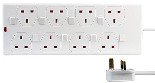 Pro Elec PEL00034 8 Way Individually Switched Extension Lead, 3 m, White, 3m