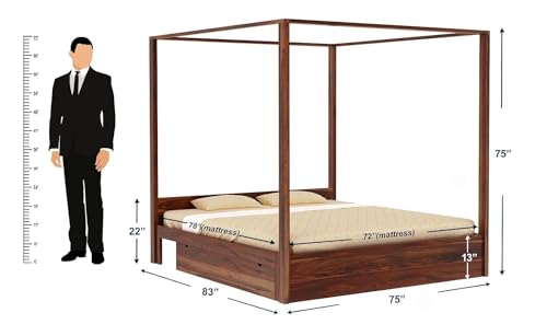 Image of WOODLAB Furniture Sheesham Wood King Size Poster Bed with 2 Side Pullout Drawer Storage | Wooden Double Size Cot Palang for Bedroom Living Room Home and Hotel (Natural Finish)