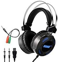 KUAK X3 Gaming Headset with Mic for Xbox One PS4 PC,Over Ear Bass Stereo Gaming Headphones with Noise Cancelling, Volume Control, Flexible Headband and 7Color LED Light, 3.5mm Plug for Computer/Laptop