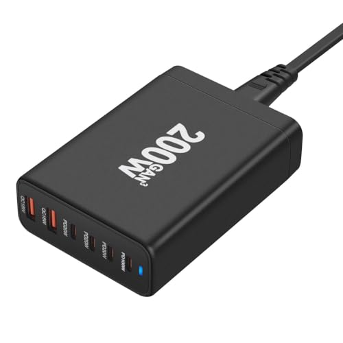 Cargador de escritorio GaN 200W con 6 puertos USB C de carga rápida para móvil enchufe UE