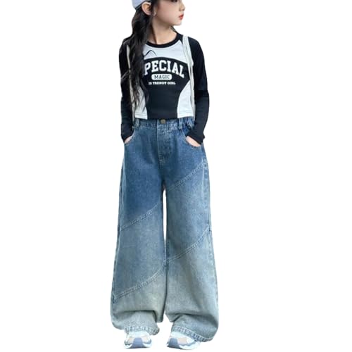 Moonker Girls Wide Leg Jeans Baggy Straight Palazzo Y2k Trousers Retro Loose Streetwear Hight Waist Versatile4