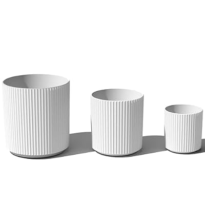 Veradek Demi Series Set of 3 Round Planters for Porch, Patio, Backyard | Durable Plastic-Concrete Material | Modern Décor for Tall Plants, Flower