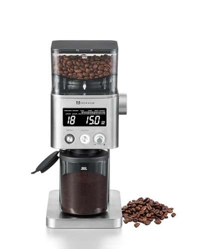MOKKOM - Coffee Grinder, Anti-Static Conical Grinder, Adjustable Electric Burr Mill with 31 Precise...