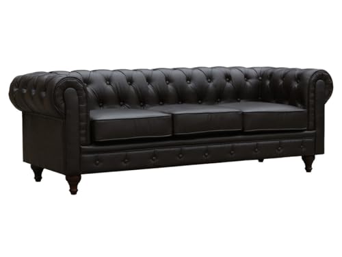 Canapé Fixe Chesterfield Aliza - 204 x 80 x 58 cm - 3 Places - Marron