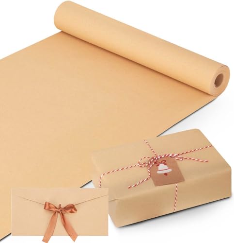 SKY-TOUCH Kraft Paper Roll (44cm x 30m) 80gsm Wrapping Paper Roll Craft Paper Gift Wrapping Bulletin Board Arts & Crafts Bouquet Flower Table Covering Poster Packing Paper (1 Roll)