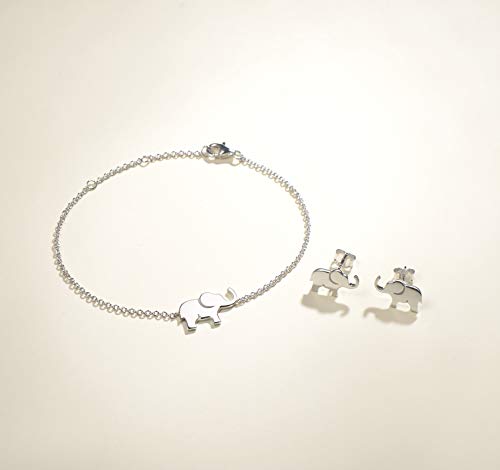 FANCIME Lucky Elephant Bracelet 925 Sterling Silver High Polished Mini Small Elephant Charm Family Link Bracelet Jewelry Birthday Gifts For Women, 15+3 cm2