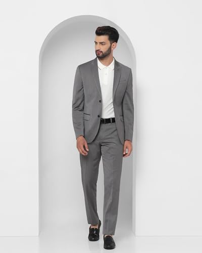 Image of Blackberrys Men Polyester Solid Slim Burgundy Peak Suit