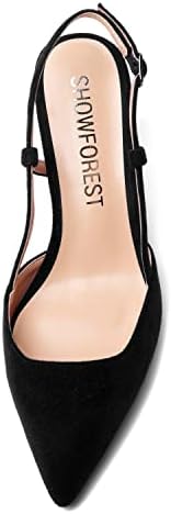 SHOWFOREST Women's Adjustable Strap Stiletto Solid 2.5 Inch Slim Suede Buckle Dating Mid Heel Pointed Toe Dress Pumps Shoes Black Size 7 - Zapatos Bajitos Review | Image 2