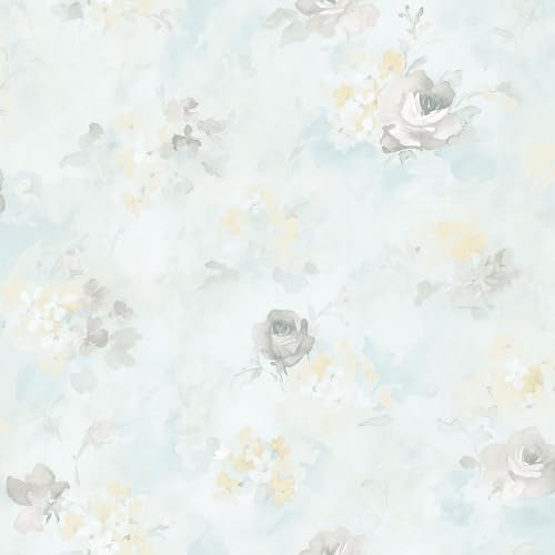 Image of Galerie Abby Rose 4 Turqoise/Grey/Green Morning Dew Floral Textured Wallpaper Roll
