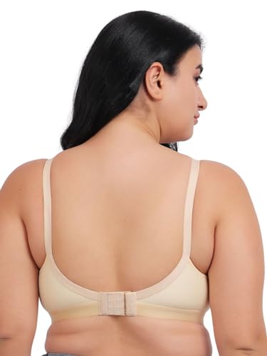 Image of Fabme Women's Cotton Seamless Non-Padded Non-Wired Bra, Cross Belt, Heavy Support, Double Layer Cups, Broad Elastic Bra