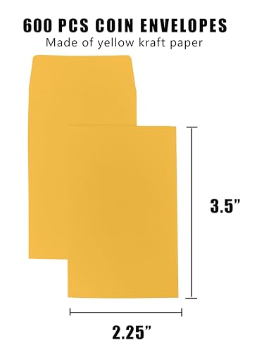 Homrelaxy #1 600 Pcs Small Coin Envelopes 2.25" x 3.5" with Gummed Flap, Yellow Kraft Mini Envelopes for Storing Keys, Stamps, Seeds, Tips and Small Items (600) image 5