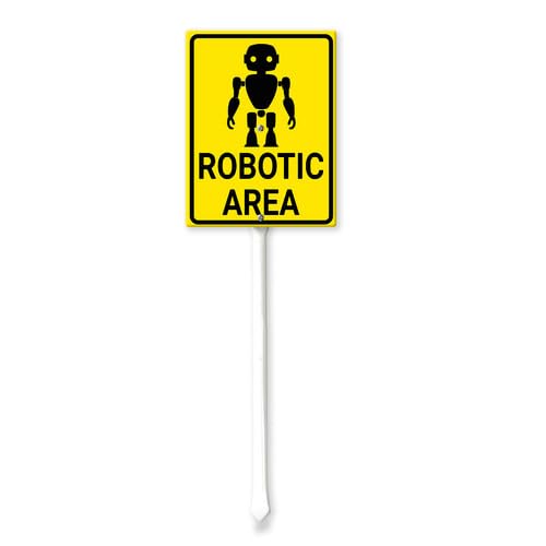 Vdenvileye Robotic Area Yard Sign with Stake 11.5x15cm Rustproof Aluminum Lawn Decorations Warning Sign for Outdoor Road Street Garden Decor