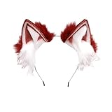 Focupaja Animal Cosplay Handmade Faux Plush Headwear - Cat, Fox, Wolf, Dog Ears Hairband for Halloween, Fancy Dress Party (Wine red)