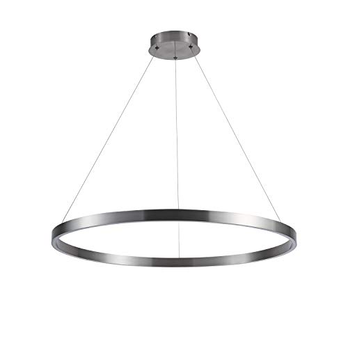 Image of MADEM 31.5'' LED Modern Chandelier 1-Ring Circular Dimmable Pendant Light | Flush Mount Pendant Lighting Adjustable for Living Room Dining Room, Bedroom, 3000K Warm White, Brush Nickel
