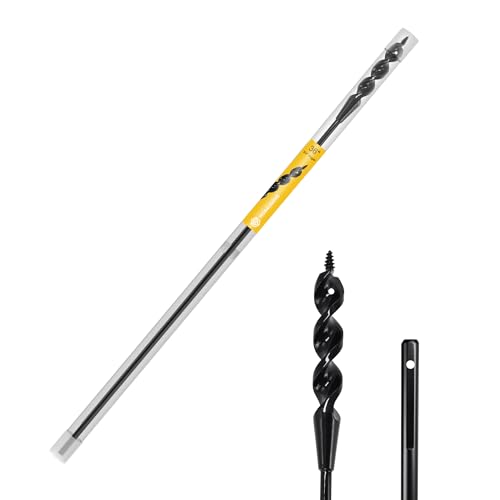 HUAALIUCHE 36" Flexible Installer Drill Bit for Pulling Wires in Walls, Ceilings, and Sidewalks, 1/2" Auger with Screw Point &amp; Fish Eye, 3/16" 3-Flat Shank for Wood &amp; Conduits, with Storage Tube