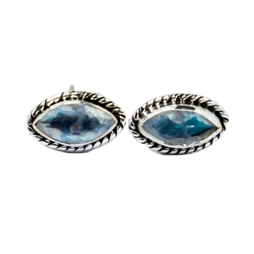 Boucle d'oreille puce pierre de lune naturelle marquise argent 925