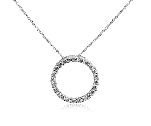 14K Solid Gold Cubic Zirconia Circle Pendant Necklace