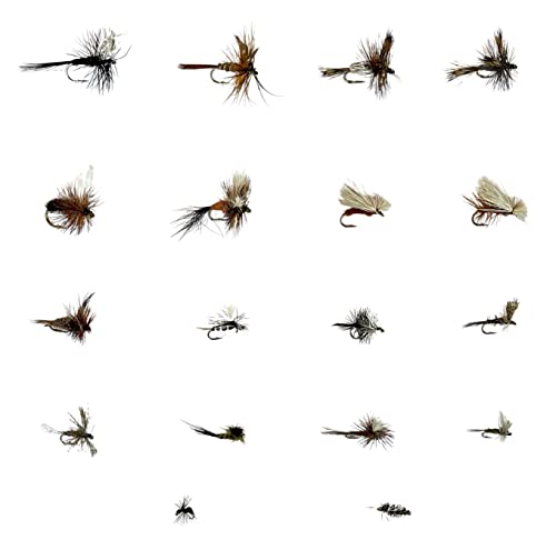Feeder Creek Fly Fishing Lures, 36pc in 18 Patterns (2 of Each) Two Pocket Size Fly Boxes Full of Dry Flies for Trout, Bass, Salmon & Other Freshwater Fish, Various Sizes Included 