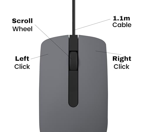 Image of EVM Wired Mouse USB | 1000 DPI Optical Computer Mouse | Ergonomic Mouse for Laptop PC | Plug & Play | Smooth Cursor Control | Office & Home Use | 1 Year Warranty (EVM-M009-Grey)