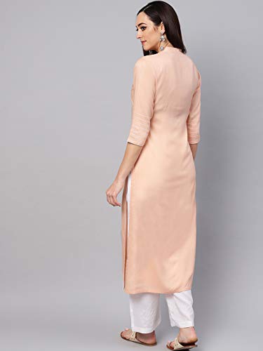 Image of Idalia Cantaloupe Embroidered Kurta Peach and White