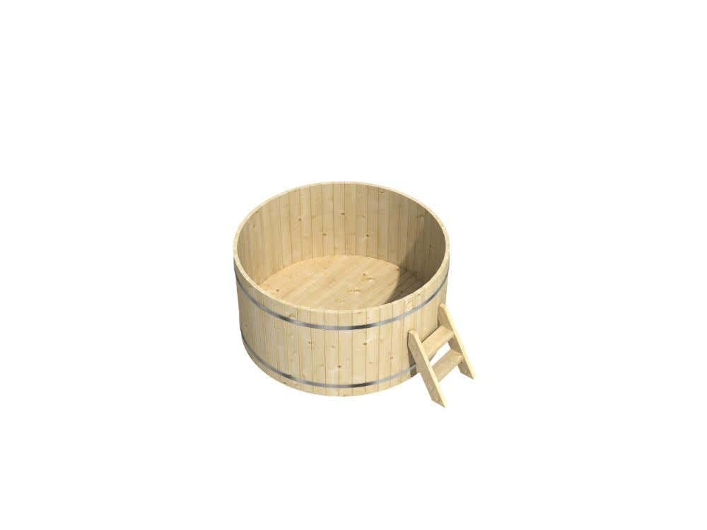 Holz Badefass Bergen, Hot Tub Ø 180 x 110 cm für 5-6 Personen, inkl. Einstiegsleiter & Sitzbänken