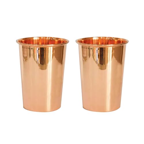 Image of Kuber Industries Copper Drinking Serving Water Glasses Serveware Glass Tumbler (2 Pcs,Height-9 cm, Dia- 6 cm, 300 ml Each)