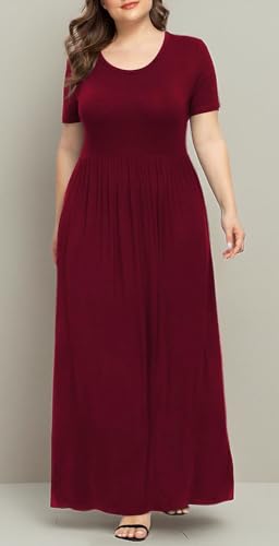 Image of LONGYUAN Women's Plus Size Maxi Dresses Summer Short Sleeve Casual Long Dress 2026 XL-6XL