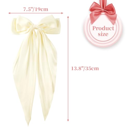 1PC Big Hair Bows Clip,Long Soft Satin Hairpin French Ribbon Bowknot Metal Hair Clips,Tail Barrettes Accessories(White) - Image 2