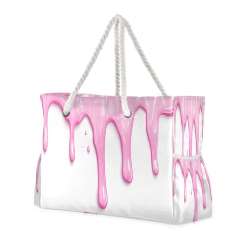 ATTX Pink Dripping Beach Bags for Women - Large Beach Bags with Zipper Waterproof Sandproof Swim Pool Bag Large Tote#342