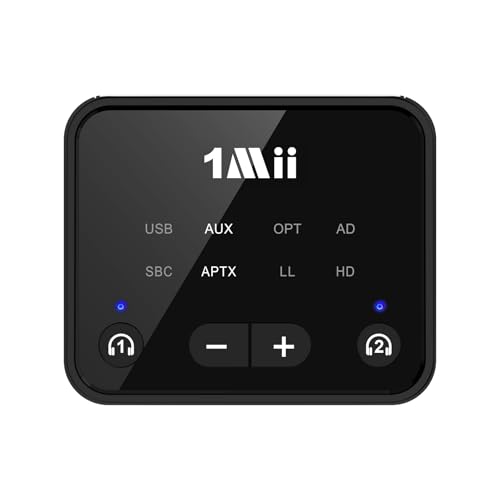 Image of [Upgraded] 1Mii Bluetooth 5.3 Transmitter for TV to 2 Wireless Headphones /Speakers, 100ft Long Range Bluetooth Adapter for TV w /Volume Control, Optical /USB /AUX /RCA Audio Inputs, aptX Adaptive & HD